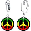 Handcrafted Rasta Peace Sign Clip On Earrings