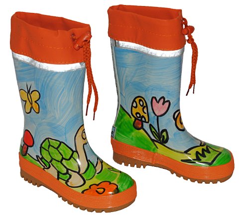 Gummistiefel Schildkröte - Handbemalt mit Reflektor - Größe 26 - für Kinder Naturkautschuk Tiere Tier zum Schnüren