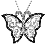 51Rb3BZX1BL. SL160  Sterling Silver Black and White Diamond Butterfly Pendant (0.27cttw, Black Diamonds and I J Color, I3 Clarity), 18