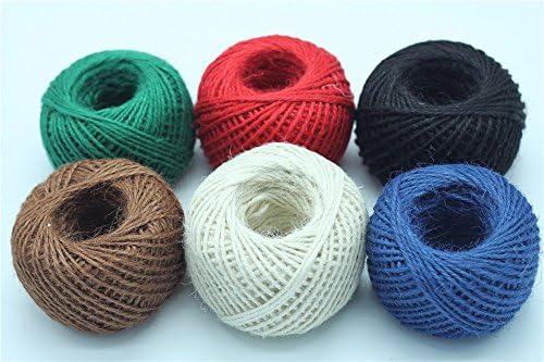 LifeGlow Crafts™ 6 Set 45.5Yard / 50m Jute Twine 3 Strand 2mm Green Red Brown White Black Blue (6)
