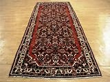 IMAGE OF 4'2 x 11'11 Red Persian Hand Knotted Wool Hossainabad Runner Rug