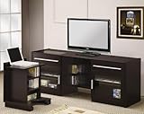 IMAGE OF TV Console with Hidden Mobile Computer Caddy in Cappuccino Finish