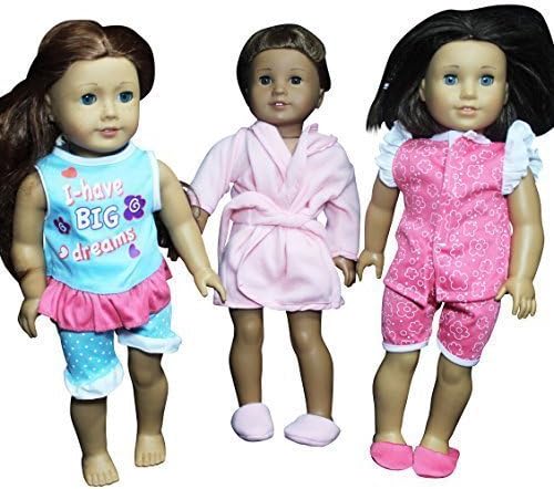 Set of 3 Doll Pajamas PJ Outfit Sets Clothes for American Girl Dolls or Other 18" Dolls Plus Care Tips Guide