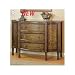 Marble top console table chest with metal stamped design fronts