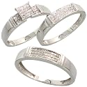 14k White Gold 3-Piece Trio His & Hers Wedding Band Set, w/ 0.30 Carat Brilliant Cut Diamonds, 3/16" (5mm) wide