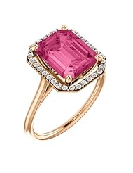 14K Rose Gold 10.00x8.00mm Emerald Cut Pink Tourmaline and Diamond Halo-Style Ring -- LIFETIME WARRANTY