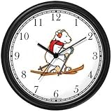Cross Country Skiing Polar Bear Animal Wall Clock by WatchBuddy Timepieces (Black Frame)