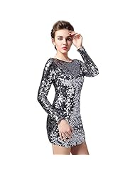 Long Sleeves Cocktail Above the Knee Empire   Waistline Shift Sequined Evening Dress 