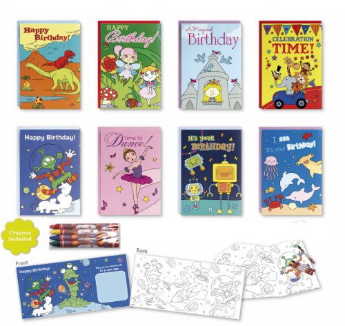 Coloring Birthday Cards Box Assortment Set 8 Pack Kids Birthday Cards Bulk Birthday Cards For Kids With Crayons