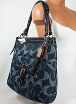 Hot Sale Coach Denim Signature Poppy Glam Zip Tote Bag 18993 Indigo Blue
