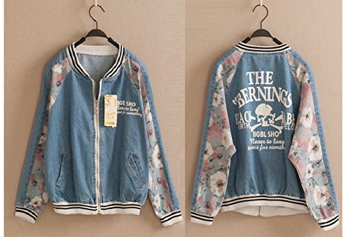 ベースボールジャケット スタジャン 綿パーカー アウター 花柄 スカルプリント スポーティー 秋冬 あったかコーデ ウィンドプレーカー クマのぬいぐるみ付き K-517