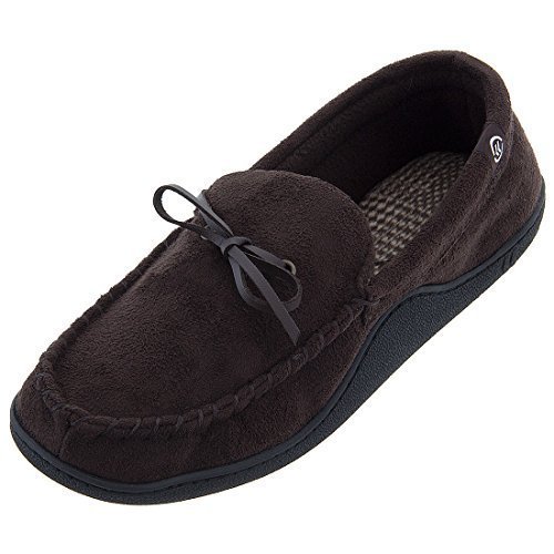 Isotoner Mens Microsuede Moccasin Slippers (Brown, Medium 8-9)