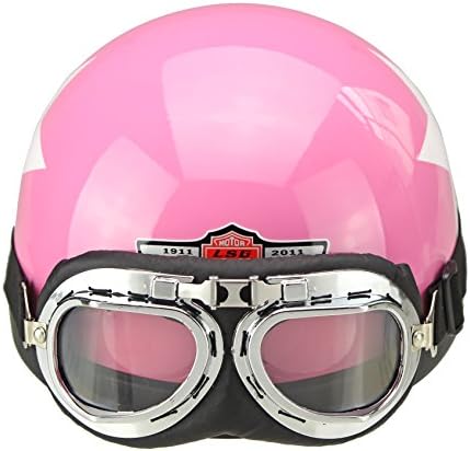 Holdwell Motorcycle Helmet Helmets Capacete Vintage German Style Open Half Face Style Helmet Biker Cruiser Scooter Touring Helmet (Pink White-Star)