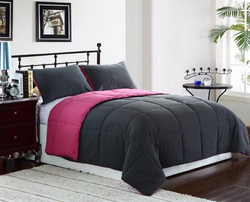 Cozy Beddings Reversible Down Alternative Comforter Set, King, Pink/Grey
