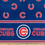 60'' Wide MLB Fleece Chicago Cubs Double Border Blue/Red Fabric By The Yard