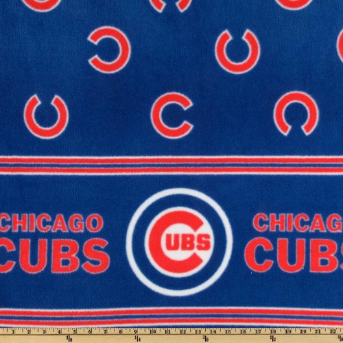 60'' Wide MLB Fleece Chicago Cubs Double Border Blue/Red Fabric By The Yard