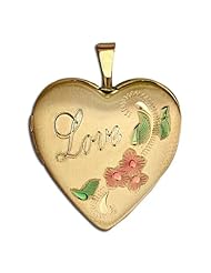 14K Gold Filled Yellow "LOVE" Heart Locket w/ Enamel 3/4 inch x 3/4 inch