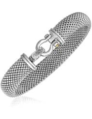 18K Yellow Gold and Sterling Silver Diamond Accented Popcorn Bracelet
