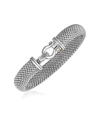 18K Yellow Gold and Sterling Silver Diamond Accented Popcorn Bracelet