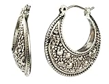 Silver Tone Base Metal Designer Texture Crescent Shaped Earrings