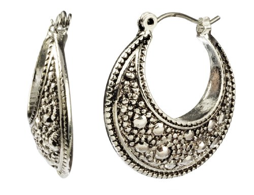 Silver Tone Base Metal Designer Texture Crescent Shaped Earrings