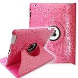 360 Degrees Rotating Stand (Pink Crocodile) Leather Smart Cover Case for Apple iPad 2