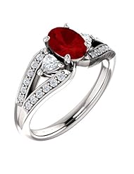 10K White Gold 7.00x5.00mm Oval Cut Ruby and Diamond Ring -- LIFETIME WARRANTY