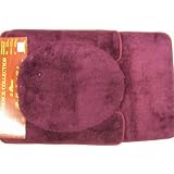 3 PIECE BATHROOM RUG, CONTOUR and LID COVER SET - BURGUNDY by Brown's Linens and Window Coverings