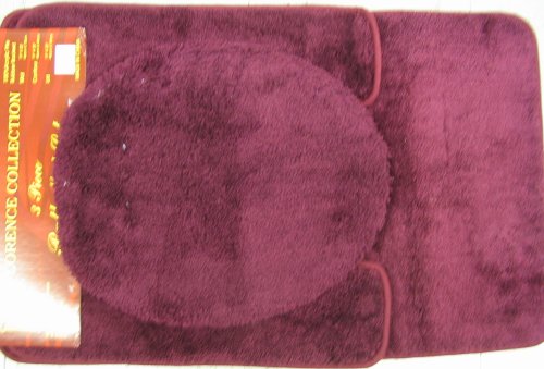 3 PIECE BATHROOM RUG, CONTOUR & LID COVER SET - BURGUNDY