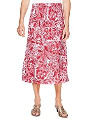 Classic Collection Tonal Floral & Leaf Print Belted Skirt