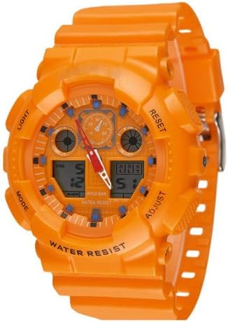 Ampmall® Great Christmas Gift Electronic Multi Function Military S-shock Sports LCD Date Analog Digital Waterproof Watch Boys Girls Dual Display Digital Sports Swimming Running Wrist Stop Watch Charming Men's LED Water Resistant Fashion Quartz Bracelet Silicone Jelly Racing Watches Girl's Lady's Casual Unisex Strap Women's Xmas Gift Boyfriend Girlfriend Gift Adult Students Kids Plastic Back Light Luminous Outdoor Stopwatch with Unique Ampmall Lable (Orange-66926)