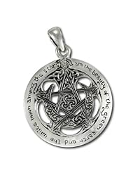 Sterling Silver Large Cut Out Moon Pentacle Pentagram Pendant by Dryad Design