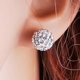 Bling Jewelry Sterling Silver White Crystal Shamballa Stud Earrings
