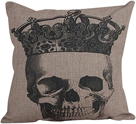 Value Valley Cotton Linen Square Decorative Throw Pillow Case Cushion Covers,Crown skull,18" * 18"