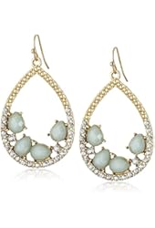 4 Mint Stones with Teardrop Fishhook Dangle Earrings