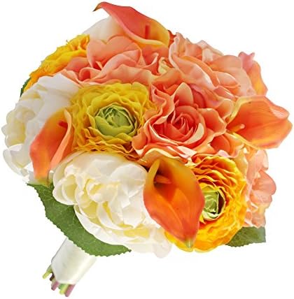 Easin Bridal Silk Flowers Bridesmaid Wedding Bouquet Artificial Accompany Green Leaves