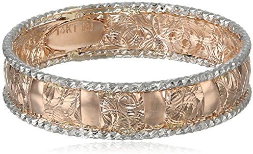 14k Two-Tone Italian White and Rose Gold Embossed Band Ring, Size 6