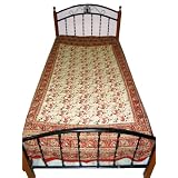 Ethnic Cotton Bedspread Khaki Red Elephant Print Indian Bedding Twin Throw