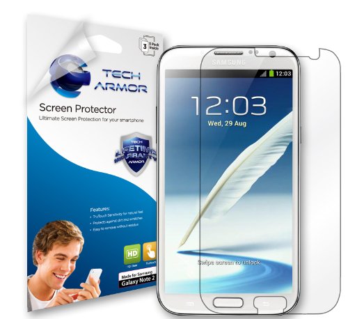 Tech Armor Samsung Galaxy Note II Smartphone HD Clear Screen Protectors with Lifetime Replacement Warranty [3-PACK] - Retail Packaging