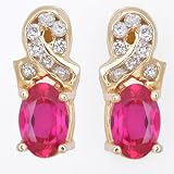 Ladies Created Ruby and Diamond Earrings in 14k Gold