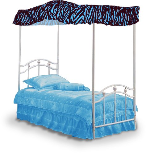 Blue Zebra Print Faux Fur Fabric Twin Size Canopy Bed Top