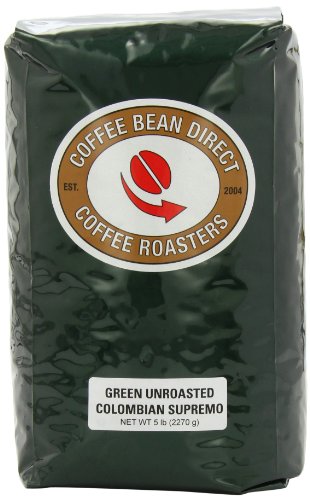Green Unroasted Colombian Supremo, Whole Bean Coffee, 5-Pound Bag