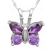 2.00 CT Sterling Silver Amethyst Butterfly Round and Marquise Pendant Necklace 0.63 inch long