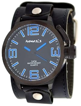 Nemesis #LBB040L Men's Premium Wide Leather Black IP Strap Russian Diver Watch