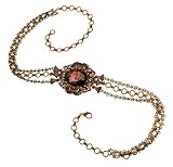 Michal Negrin Outstanding Victorian Garden Belt Adorned with a Central Gothic Rose Cameo, Surrounded by Hand Painted Flowers, Leaves Ornaments and Rich Brass Details, Accented with Beige, Burgundy and Light Gray Swarovski Crystals; Vintage Style - Special Ordered and Shipped by Genuvo within 2 to 3 Weeks