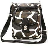 Giraffe Print Cross Body Messenger Bag Handbag (Black Trim)