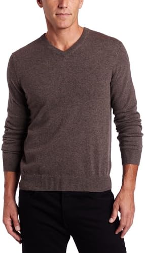 Williams Cashmere Men's 100% Cashmere V-Neck Sweater, Hthr Brown, Large