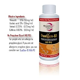 Dualgen-15: Men's Premium 15% Minoxidil & 5% Azelaic Acid, Enhanced with Retinol and Caffeine, No Propyplene Glycol, Thinning Hair Loss / Hair Regrowth Treatment