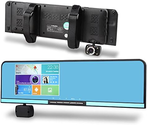 E-PRANCE Android 4.0 5.0" Touch Screen Parking Display Car Dual Camera DVR Rearview Mirror with GPS Navigation 175 Degree Lens WDR Motion Detection and G-sensor