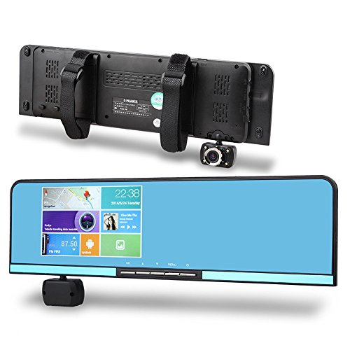E-PRANCE Android 4.0 5.0" Touch Screen Parking Display Car Dual Camera DVR Rearview Mirror with GPS Navigation 175 Degree Lens WDR Motion Detection and G-sensor
